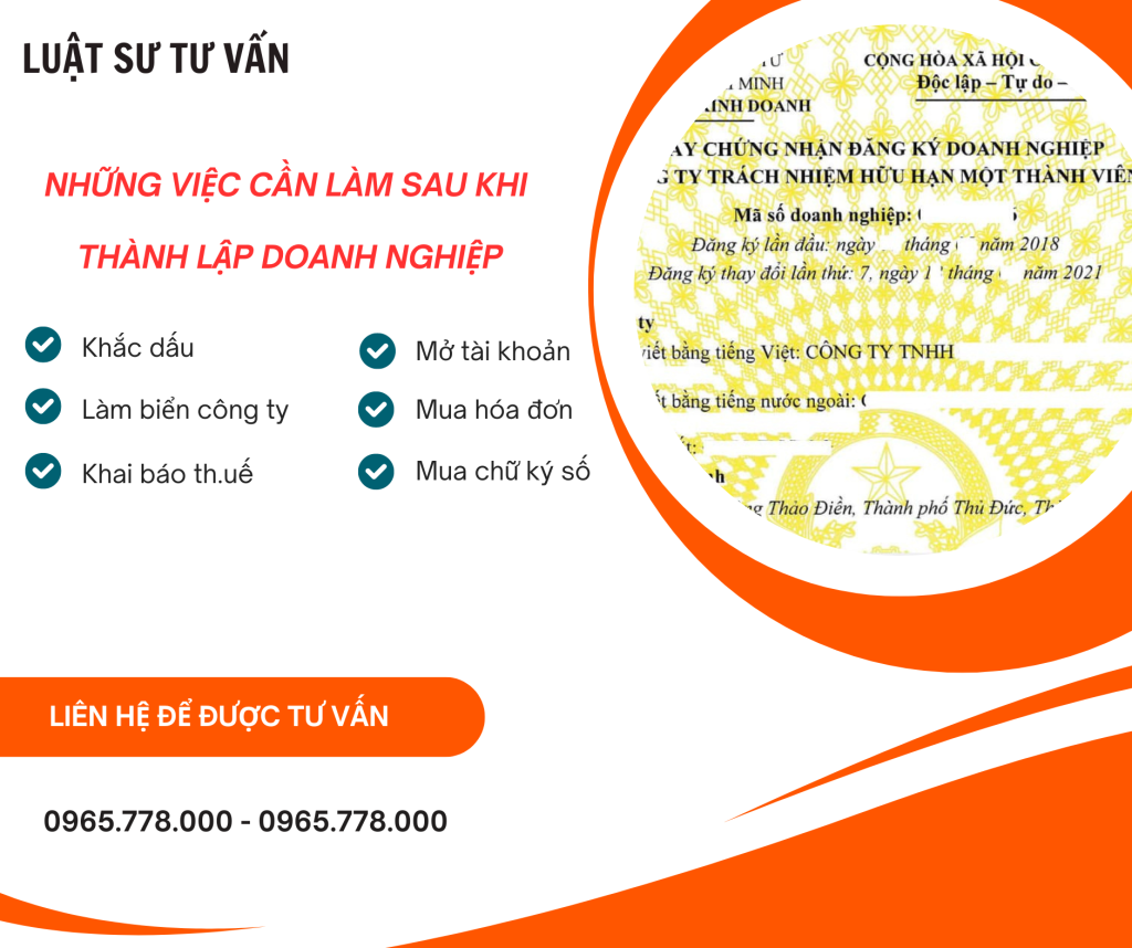 VIỆC CẦN LÀM SAU KHI ĐĂNG KÝ KINH DOANH